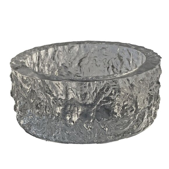 Whitefriars ? Crystal Flint Bark Bowl Ashtray Mid Century Art Ice 5.25inx 2.25in - Picture 1 of 16